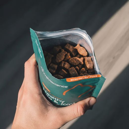 An open pouch of GlycoFlex Plus soft chews for cats