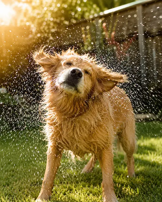 Dog shaking off water after a swim
