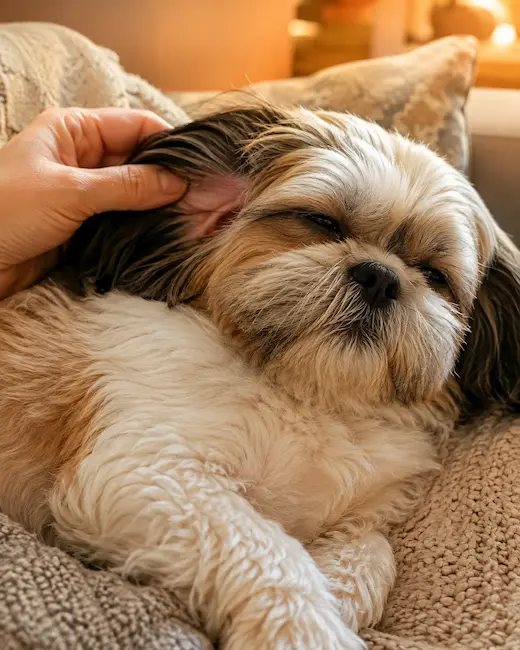 Dog resting, ear discomfort at night