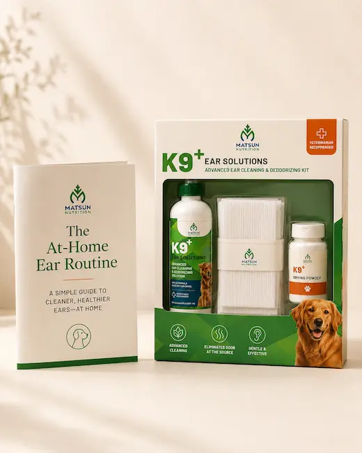 K9+ Ear Solutions kit with The At-Home Ear Routine guide